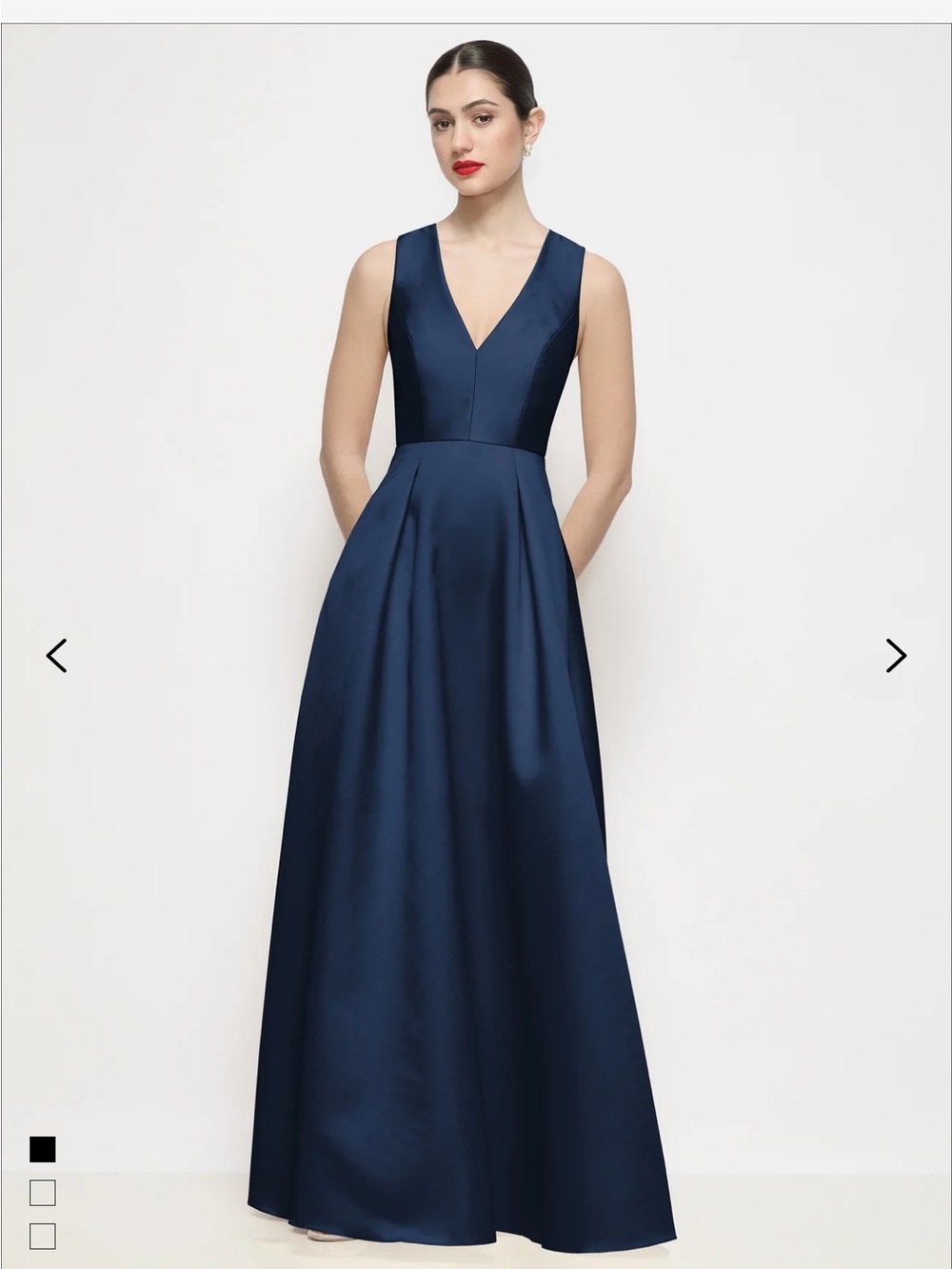 ALFRED SUNG Navy Satin V-Neck Full-Length Gown